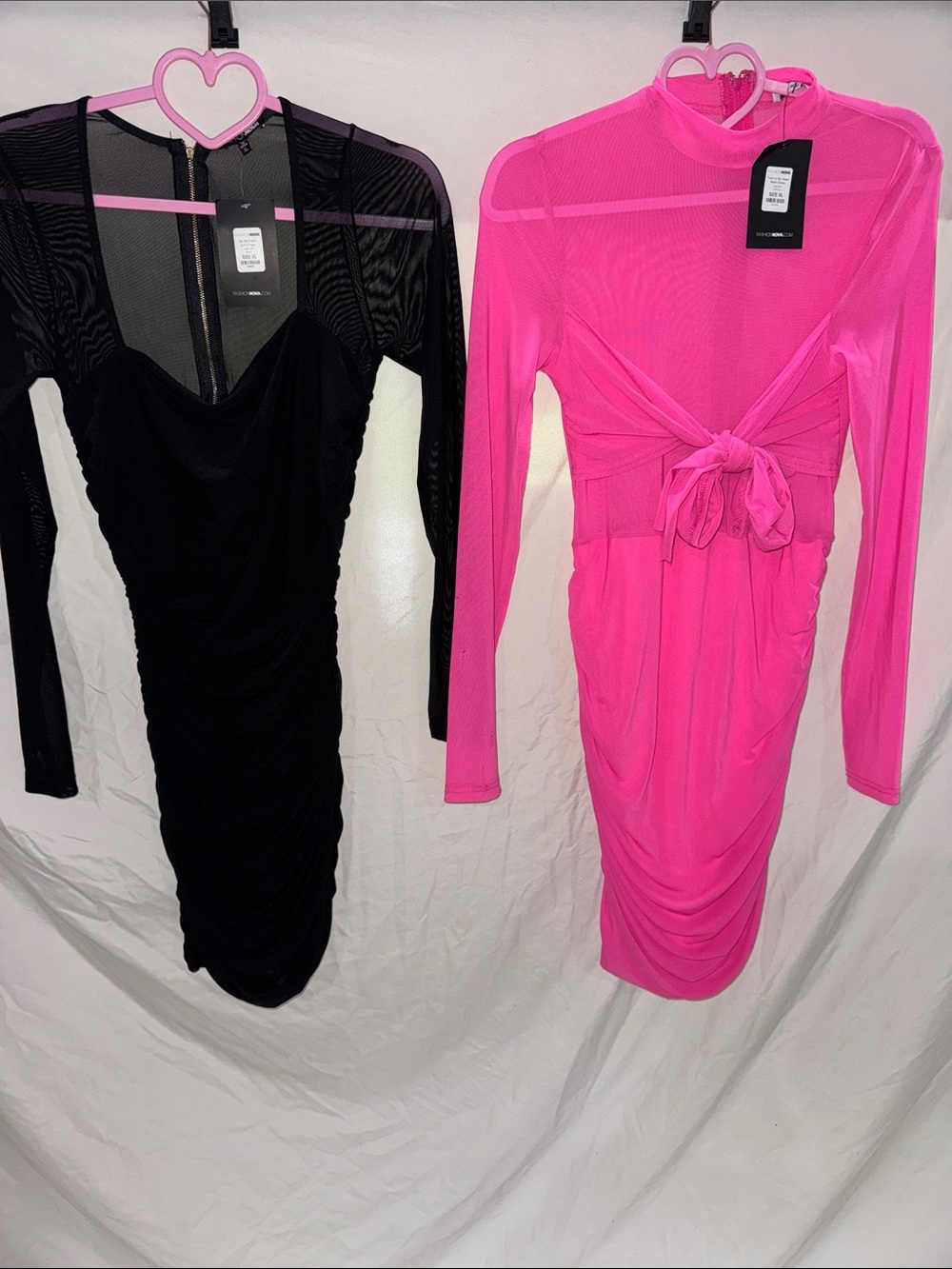 2 Fashion Nova mini dresses, hot pink, black, size xl